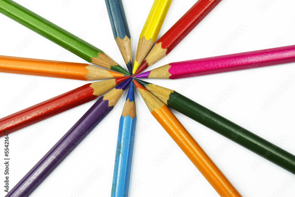 set of colorful pencils isolated on white background