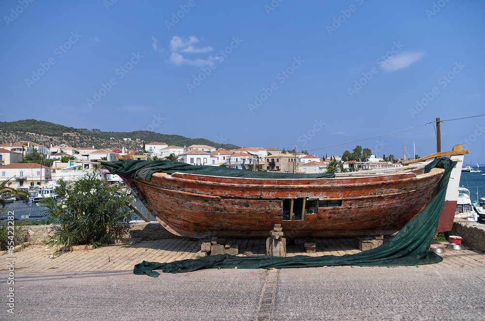 Docked boat for repairs in Spetses island, Greece