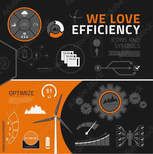 Efficiency infographic elements, icons and symbols