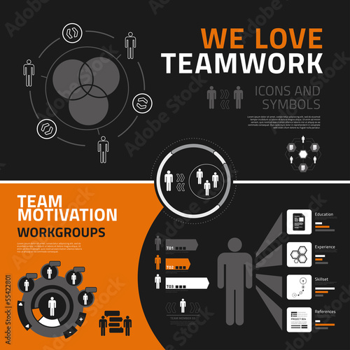 Teamwork infographics elements, icons and symbols