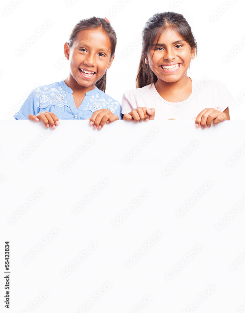 girls holding whiteboard on a white background girls holding whiteboard on a white background