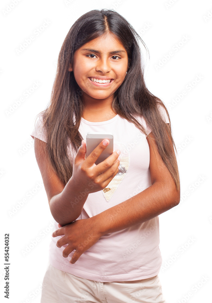 girl using smartphone on a white background girl using smartphone on a white background
