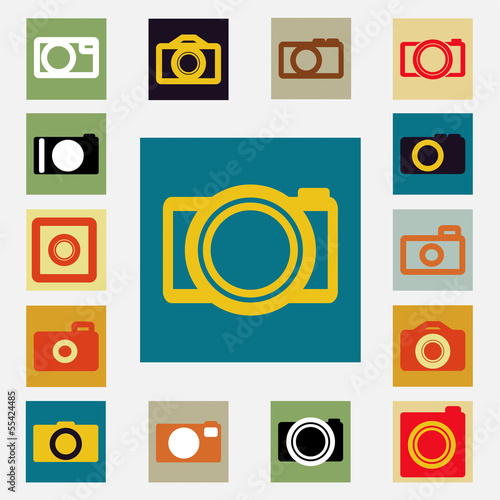 Camera vector icons set black and white color