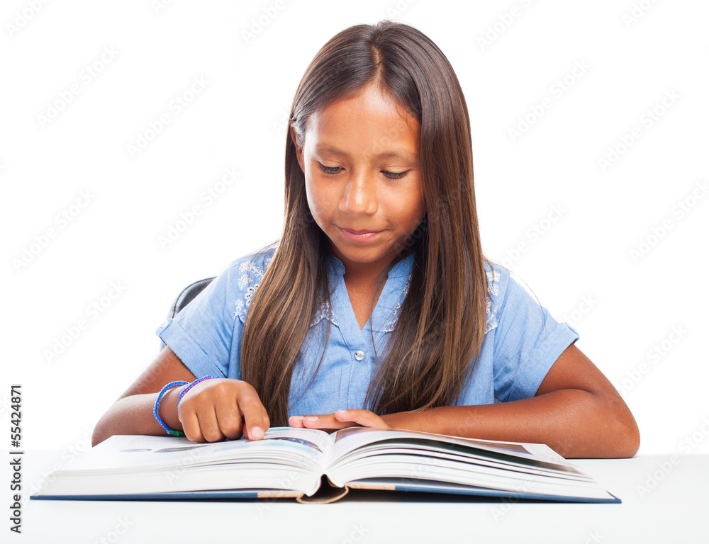 girl reading a book on a white background girl reading a book on a white background