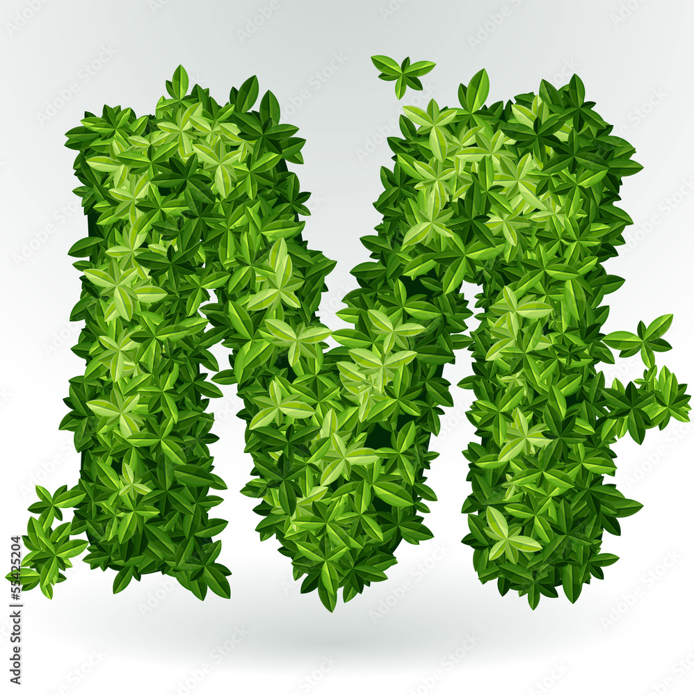 Letter M , green leaves summer vector alphabet. Stock Vector | Adobe Stock