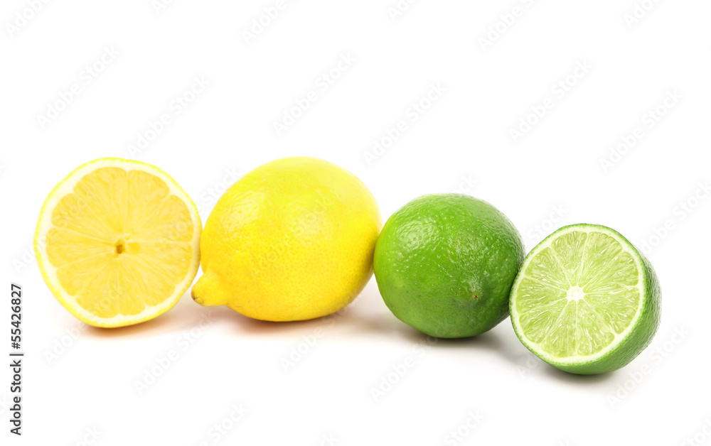 Fresh limes and lemons. Slices. Fresh limes and lemons. Slices.