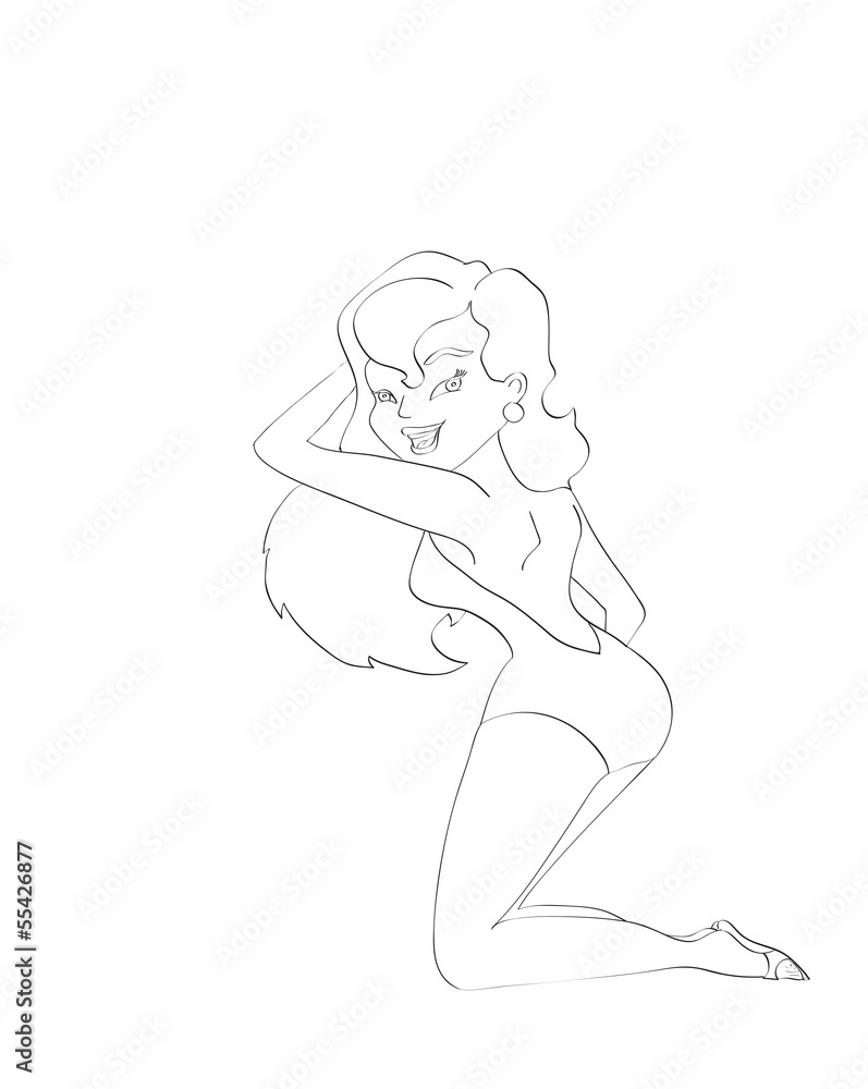 contour of girl in bathing suit on isolated white