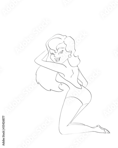contour of girl in bathing suit on isolated white