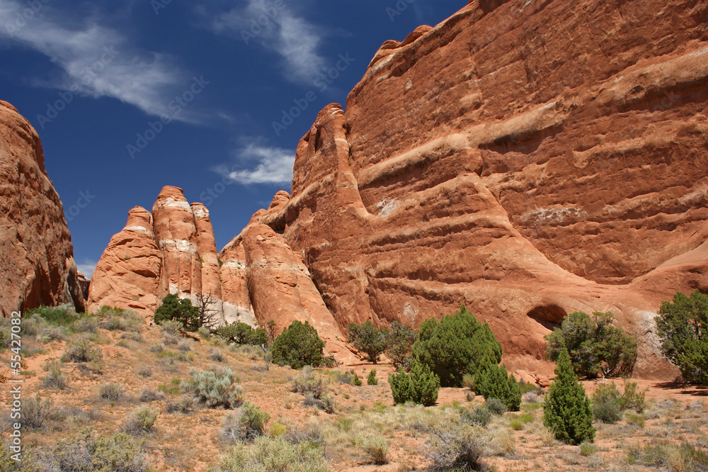 Rock formation in Arches NP with some clouds