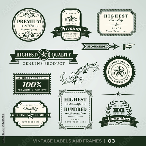 Vintage Premium Quality and Guarantee Labels and Frames