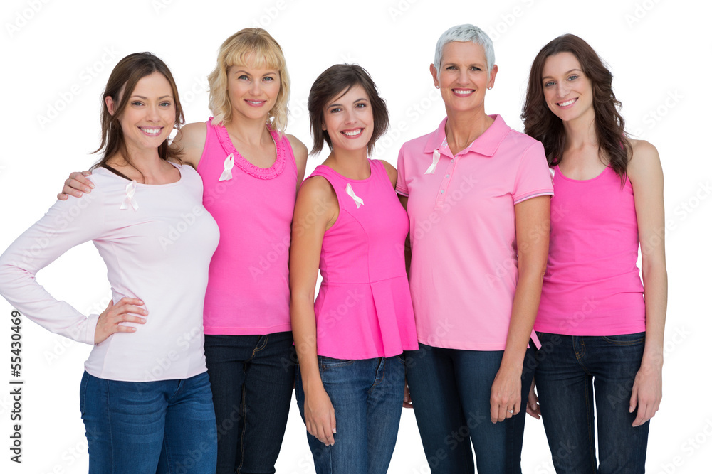 Women wearing pink for breast cancer awareness Women wearing pink for breast cancer awareness