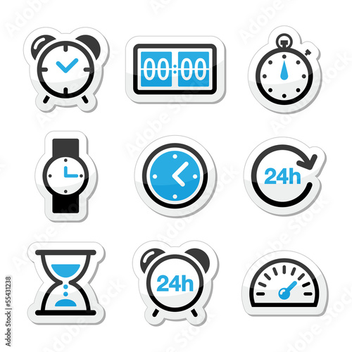 Time, clock vector icons set