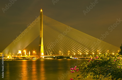 The Rama eight bridge at night in Bangkok