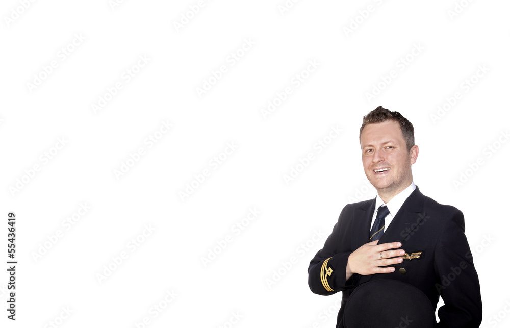 Plane pilot in uniform on white background Plane pilot in uniform on white background