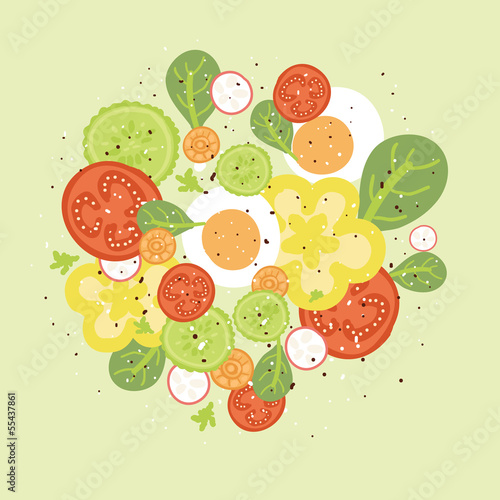 vector fresh salad illustration with hand drawn elements
