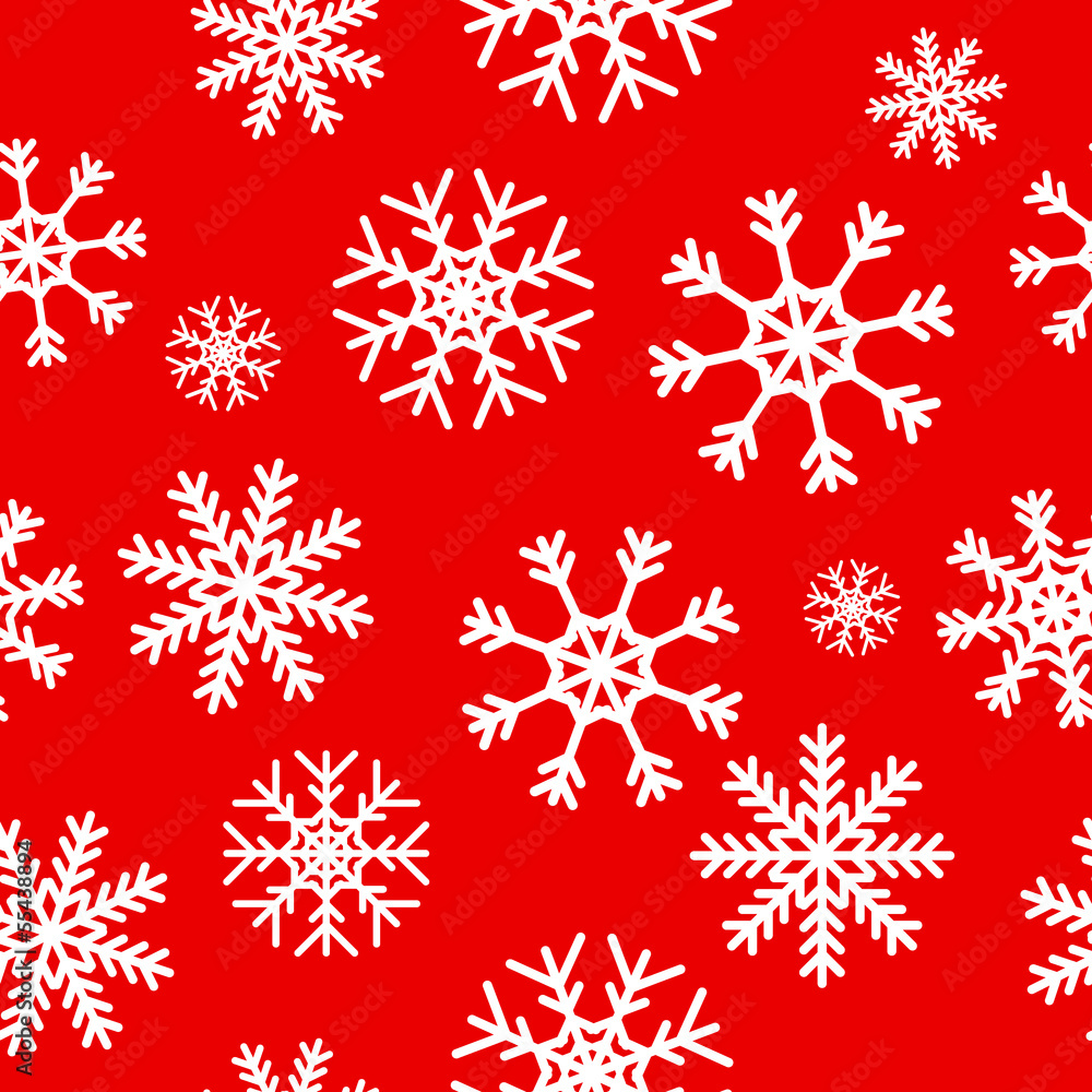 White snowflakes on red background White snowflakes on red background