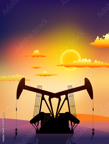 oil rigs on sunset landscape