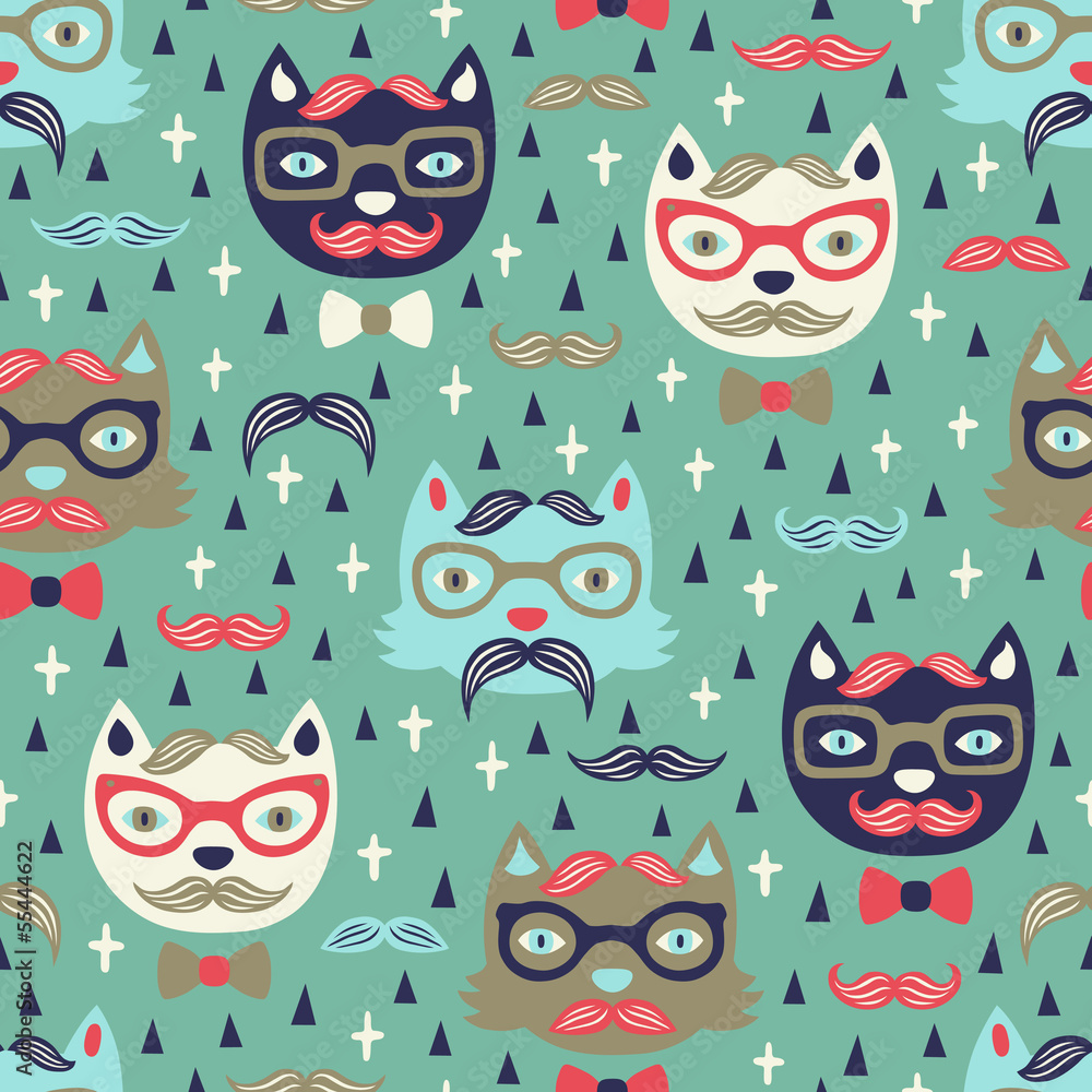 hipster cat seamless pattern hipster cat seamless pattern