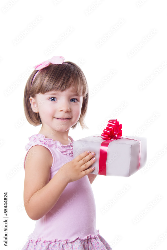 Little girl holding present box Little girl holding present box