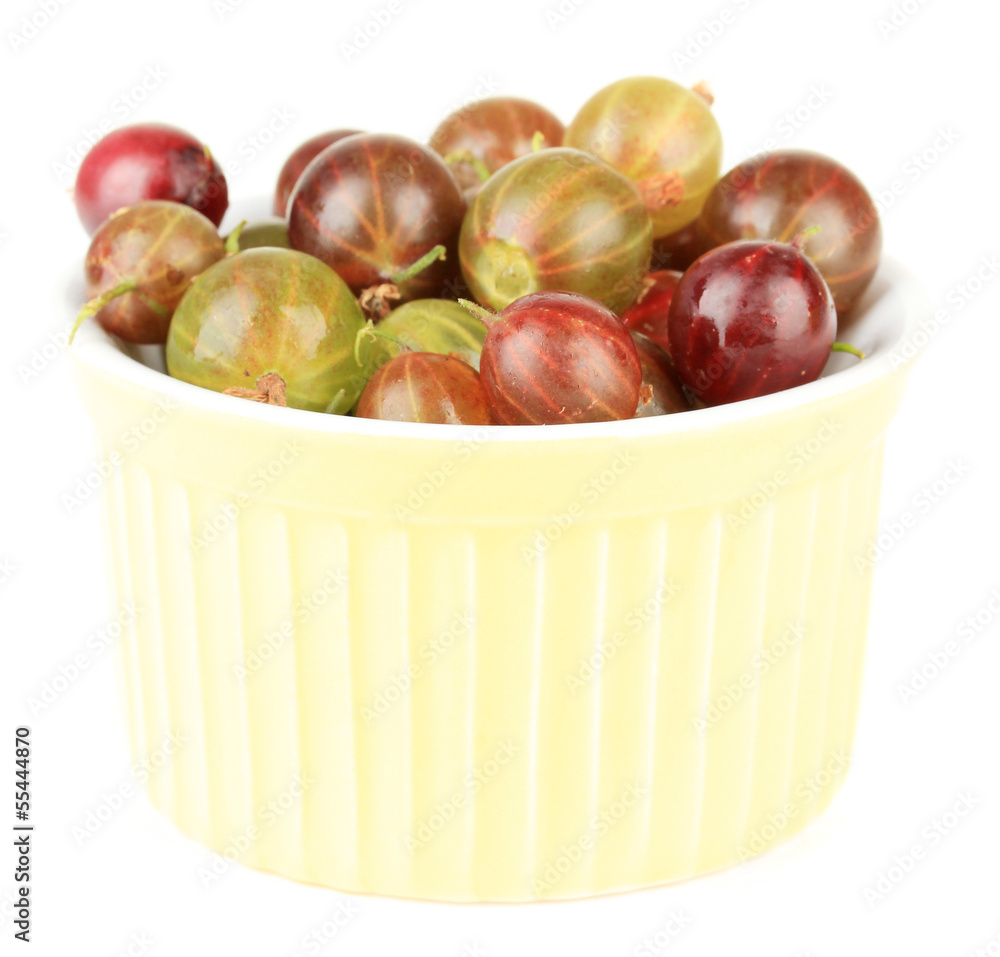 Fresh gooseberries in bowl isolated on white Fresh gooseberries in bowl isolated on white