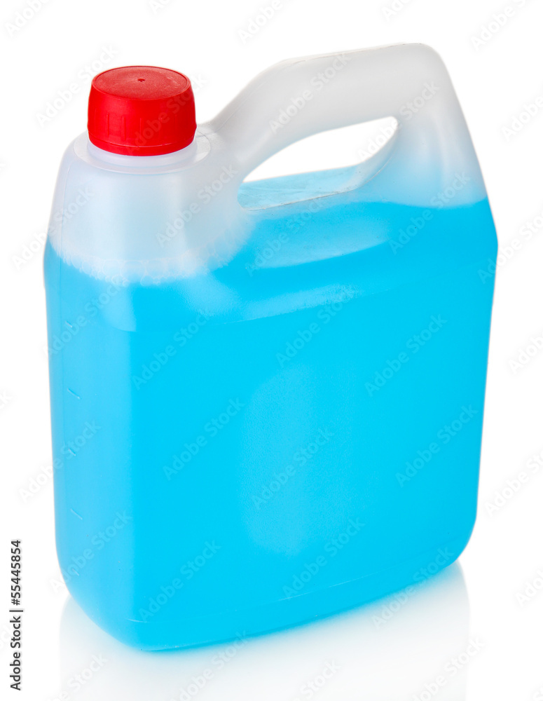 Blue liquid for car in canister isolated on white Blue liquid for car in canister isolated on white