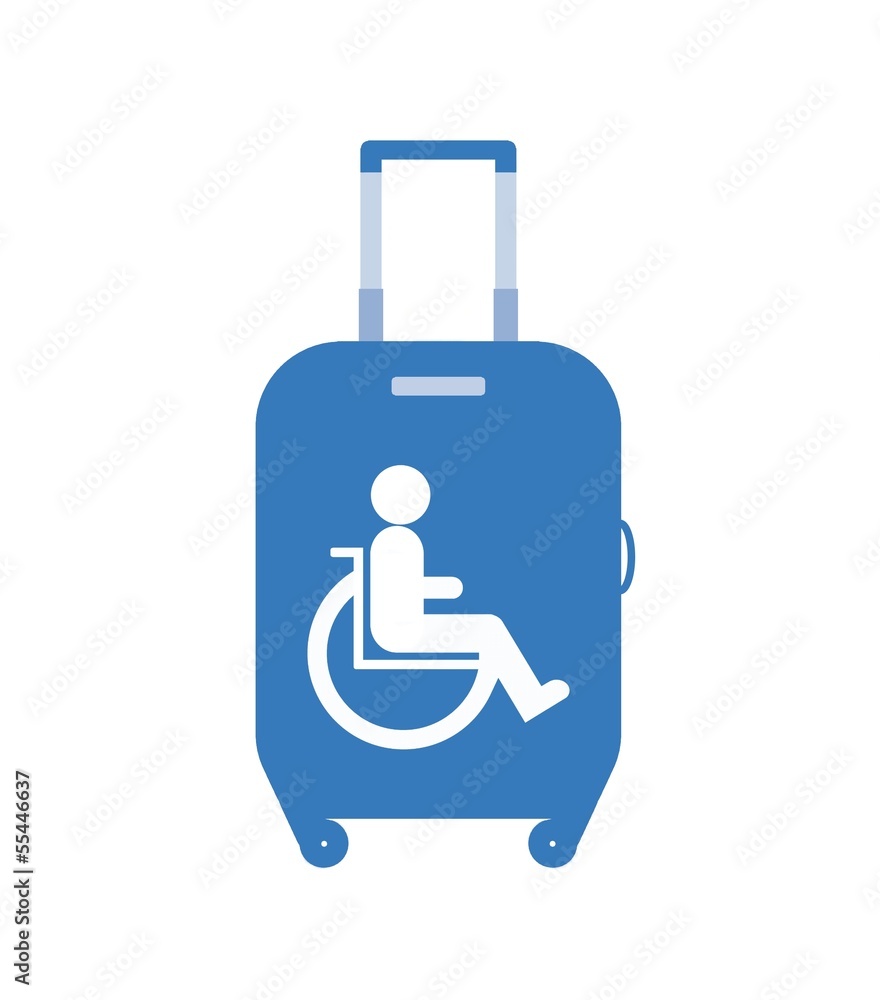 Personne handicapée en fauteuil roulant dans une valise Personne handicapée en fauteuil roulant dans une valise