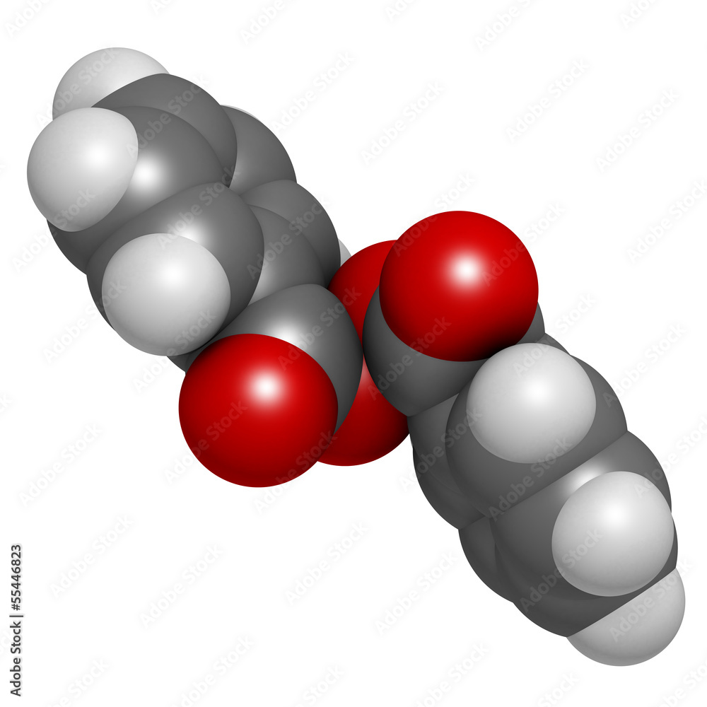 Benzoyl peroxide acne treatment drug, chemical structure. Benzoyl peroxide acne treatment drug, chemical structure.