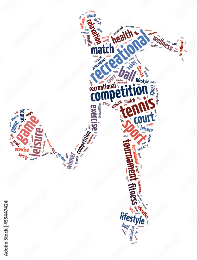 Obraz premium Words illustration of a tennis player in white background
