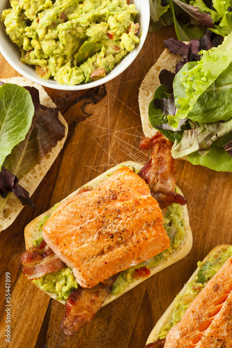 Grilled Salmon Sandwich with Bacon and Guacamole