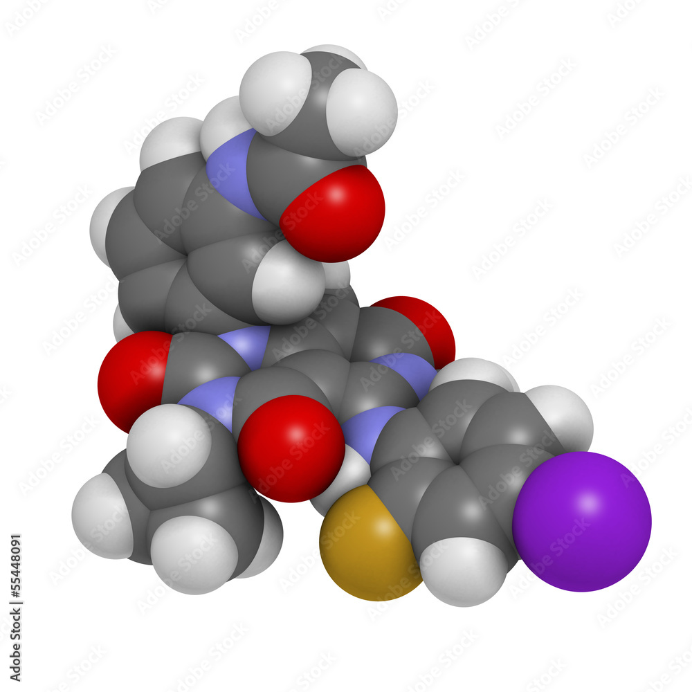 Trametinib melanoma cancer drug, chemical structure. Trametinib melanoma cancer drug, chemical structure.