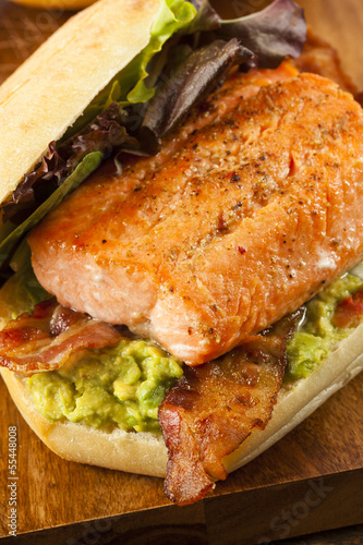 Grilled Salmon Sandwich with Bacon and Guacamole