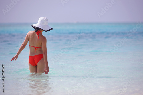 beautiful girl on beach have fun