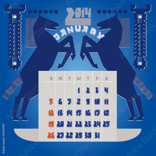 Шаблон календаря.Календарь 2014 года.Январь.