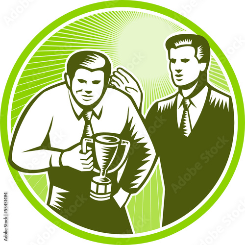 Officer Worker Winning Trophy Woodcut