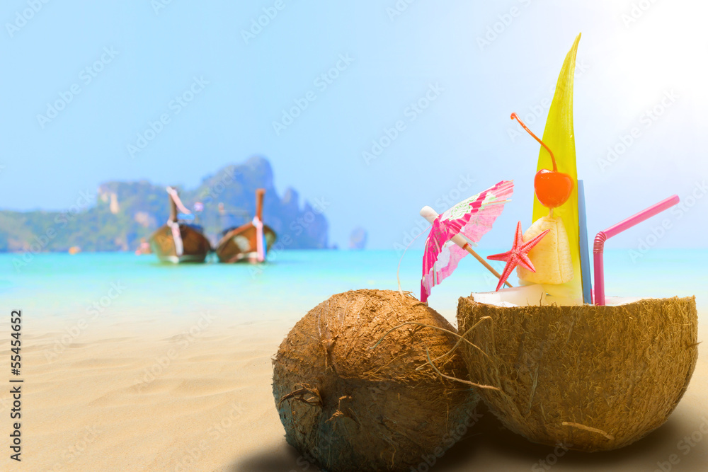 Coconut on the beach in Phi Phi island Coconut on the beach in Phi Phi island