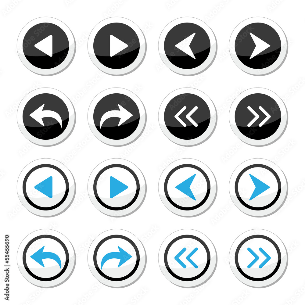 Next, previous arrows round icons set Next, previous arrows round icons set