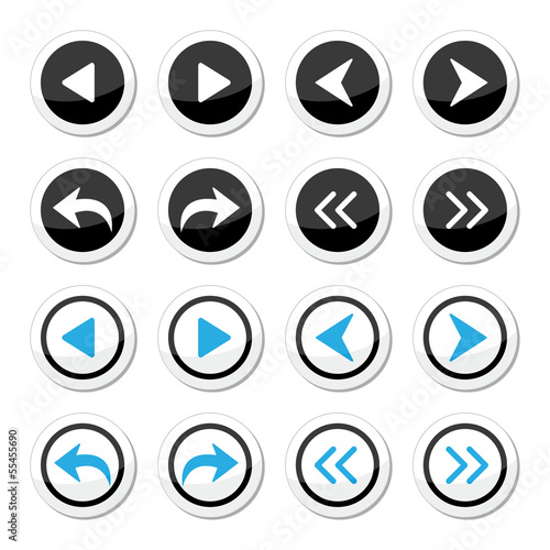 Next, previous arrows round icons set