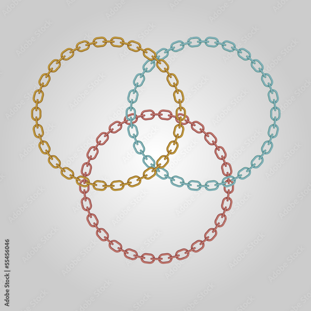 Triple ring chains with gold, silver and bronze Triple ring chains with gold, silver and bronze