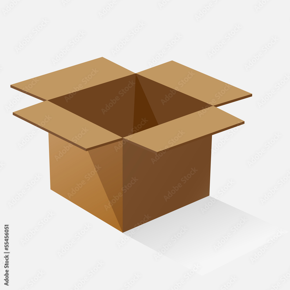 Opened brown paper box with shadow