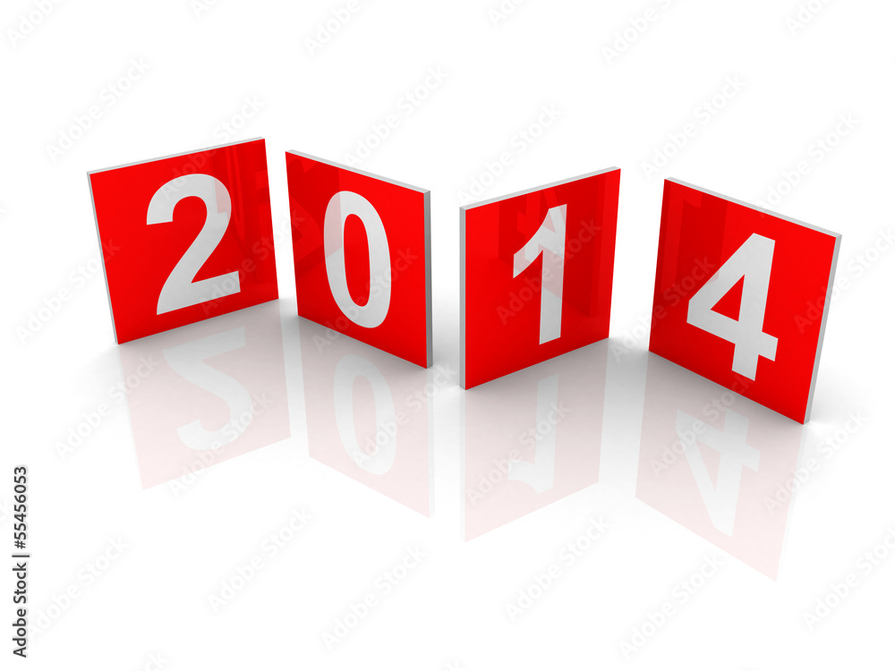 Red shining squares with new 2014 year number Red shining squares with new 2014 year number
