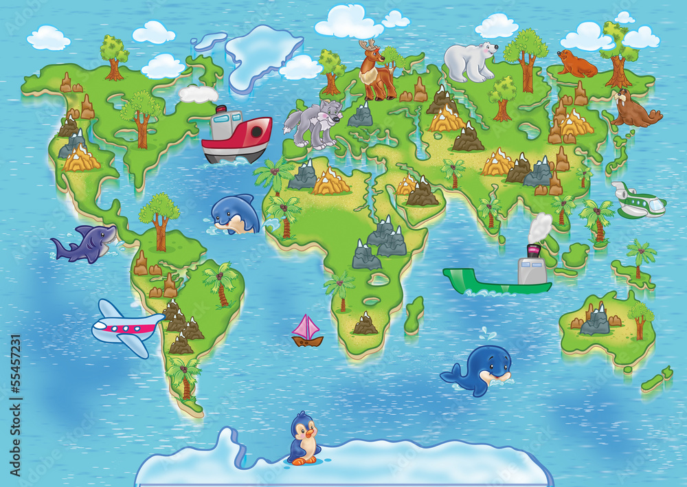 Naklejka premium mapa świata dzieci
