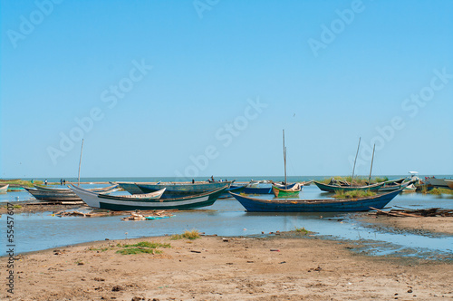 African traditional fishing boats at lake Turkana, Kenya photo