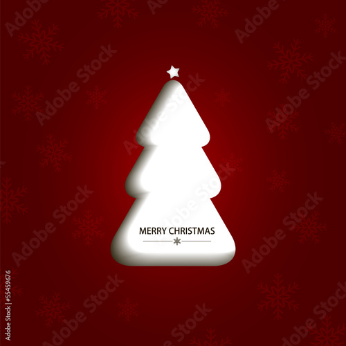 Red christmas card with abstract white Christmas tree
