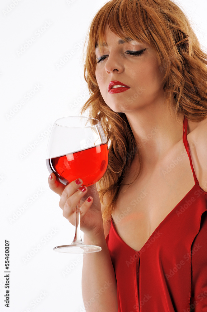 woman in red with red wine glass woman in red with red wine glass