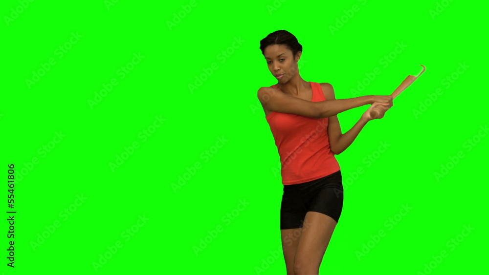 Pretty woman playing baseball on green screen Pretty woman playing baseball on green screen
