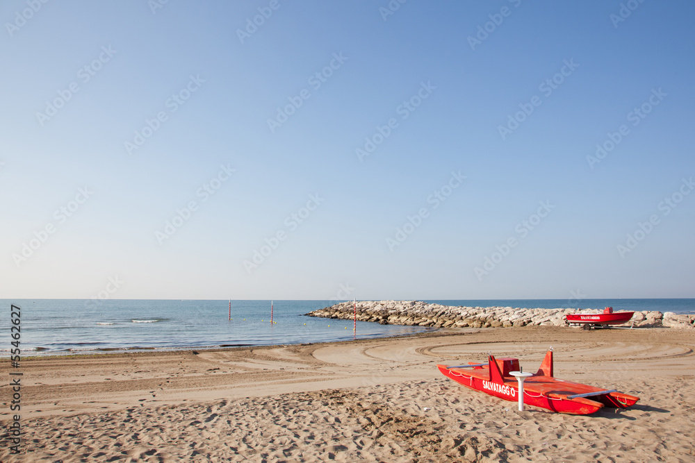boats for rescue at sea lying on the beach near venice in italy boats for rescue at sea lying on the beach near venice in italy