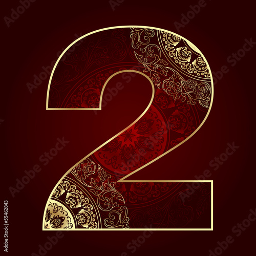 Vintage number 2 with floral swirls