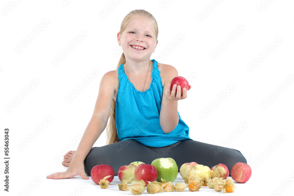 adorable little girl with apple and gooseberry (physalis) adorable little girl with apple and gooseberry (physalis)