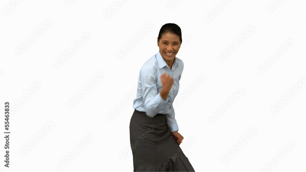 Pretty businesswoman gesturing on white screen Pretty businesswoman gesturing on white screen