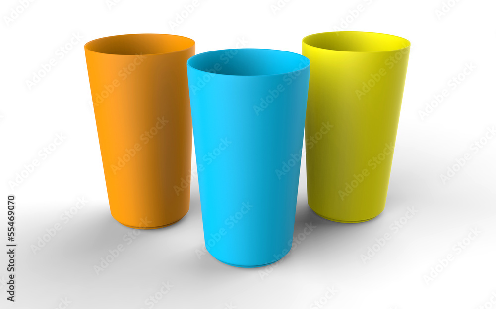 Plastic glass of various color isolated on white background Plastic glass of various color isolated on white background